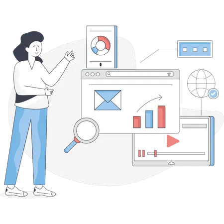 The girl is looking business graph  Illustration