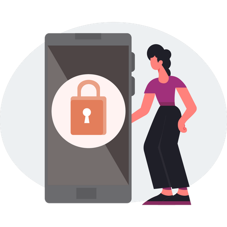 The girl is looking mobile lock  Illustration