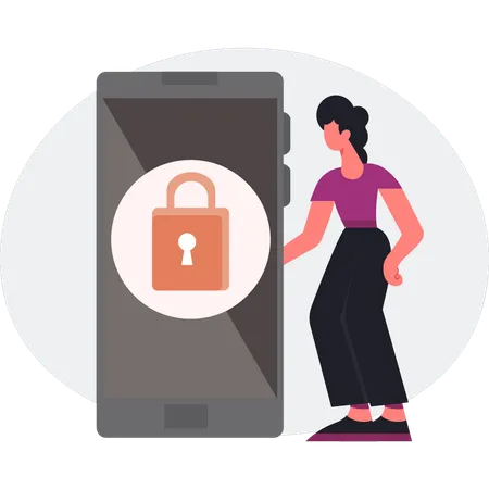 The girl is looking mobile lock  Illustration