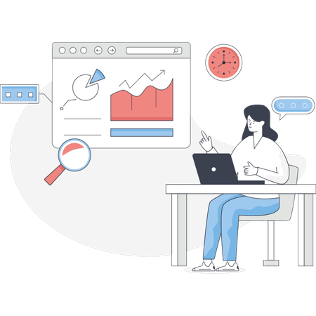 The girl is looking SEO analysis chart  Illustration