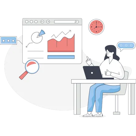 The girl is looking SEO analysis chart  Illustration