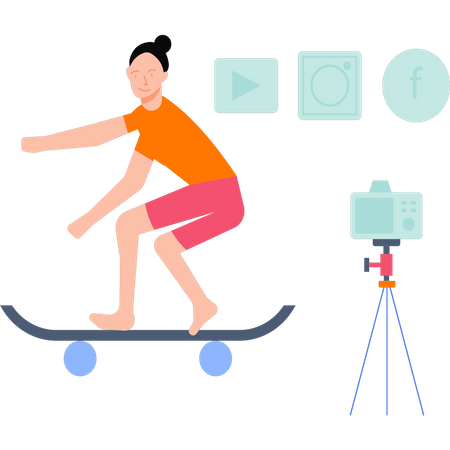 The girl is making a skating video  Illustration
