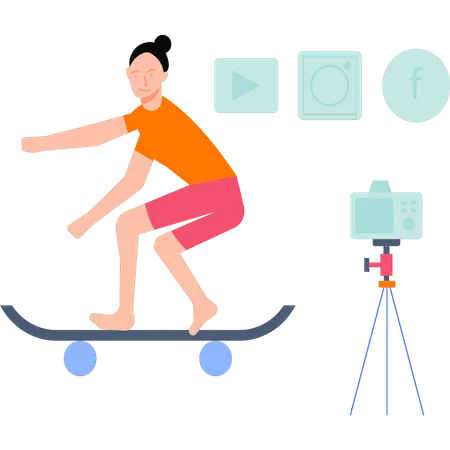 The girl is making a skating video  Illustration