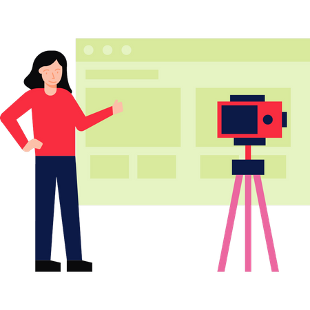The girl is making a video.  イラスト