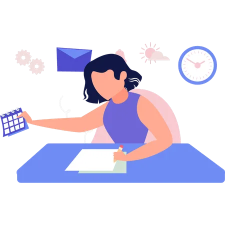 The Girl Is Making Notes Illustration