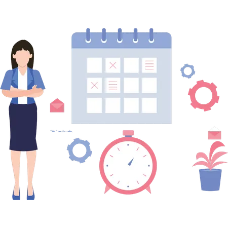 The Girl Is Managing Time Illustration