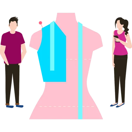 The girl is measuring the dress  Illustration