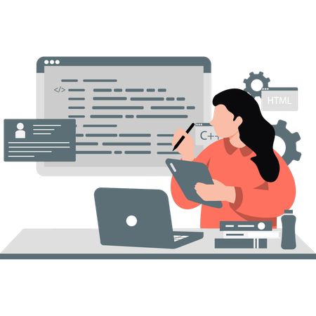 The girl is note done coding of webpage  Illustration