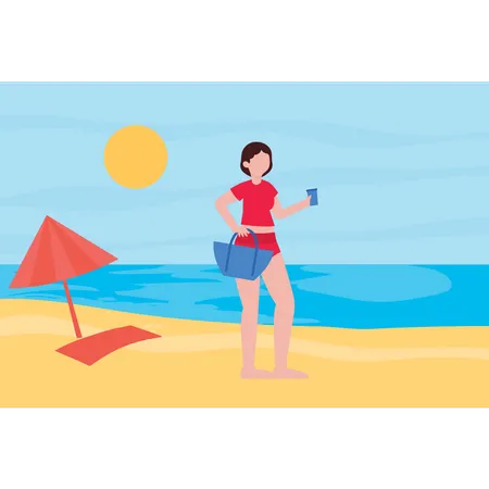 The Girl Is On The Beach For Vacation イラスト