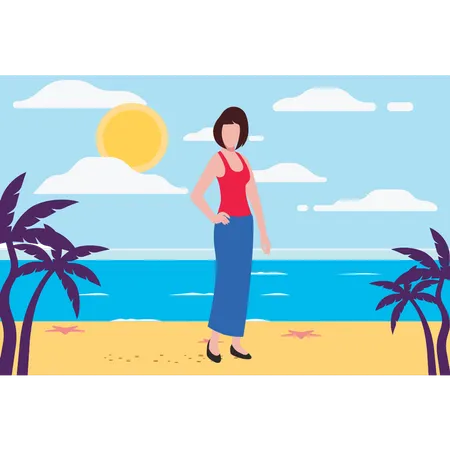 The girl is on the beach in summer  Illustration