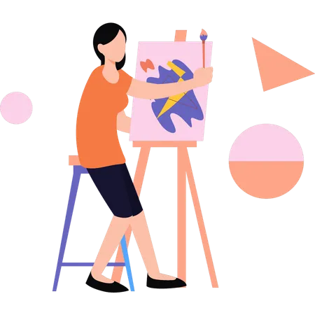 The girl is painting on the board  Illustration