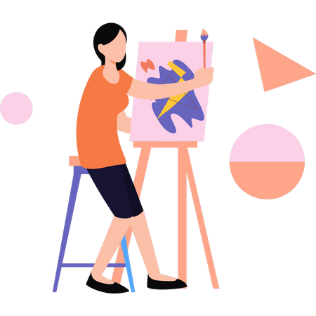 The girl is painting on the board  Illustration