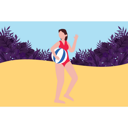 The girl is playing with a beach ball  Illustration