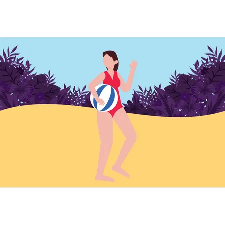 The Girl Is Playing With A Beach Ball Illustration