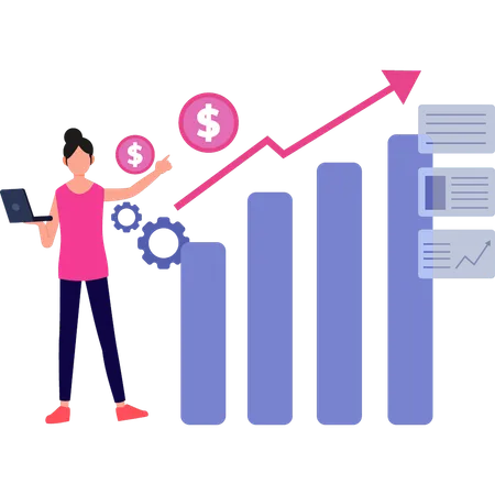 The girl is pointing at the graph setting  Illustration