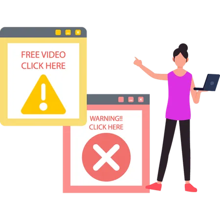 The Girl Is Pointing At The Free Video Click Here Popup Illustration
