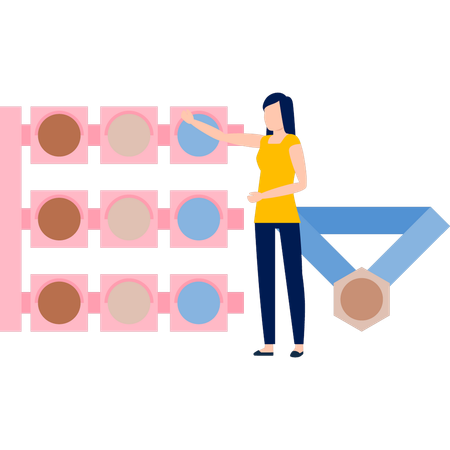 The girl is pointing at the traffic signal lights  Illustration