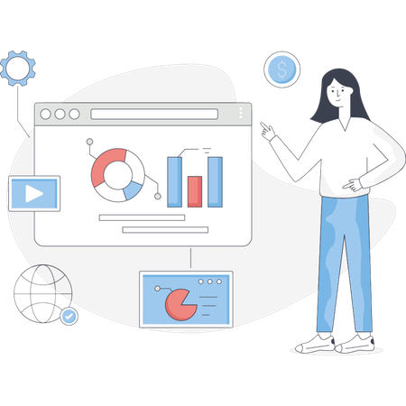 The girl is pointing BI analytics  Illustration