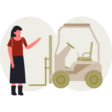 The girl is pointing delivery service warehouse  Illustration