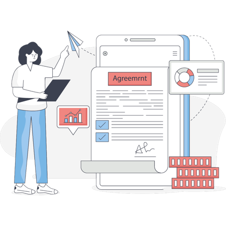 The girl is pointing digital contract  Illustration