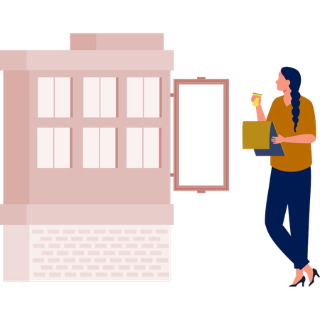The girl is pointing house bill board  Illustration