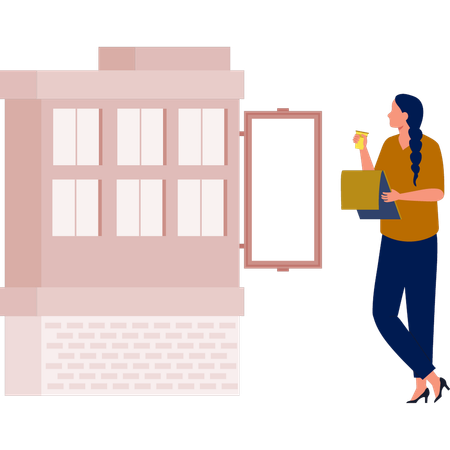 The girl is pointing house bill board  Illustration