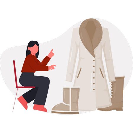 The girl is pointing over coat  Illustration