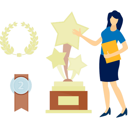 The girl is pointing special flat trophy  Illustration
