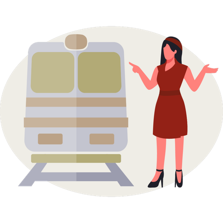 The girl is pointing train  Illustration