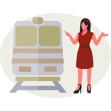 The girl is pointing train  Illustration