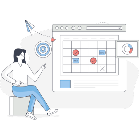The girl is pointing work schedule  Illustration
