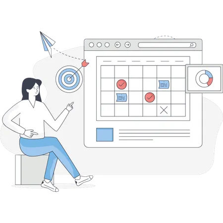 The girl is pointing work schedule  Illustration