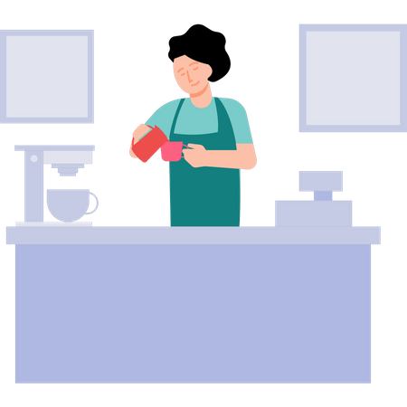 The girl is pouring coffee into the cup Illustration