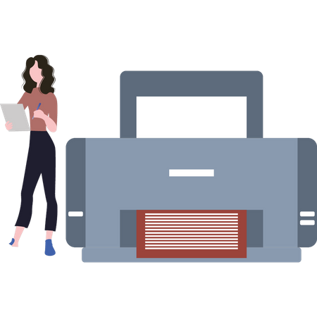 The girl is printing papers  Illustration