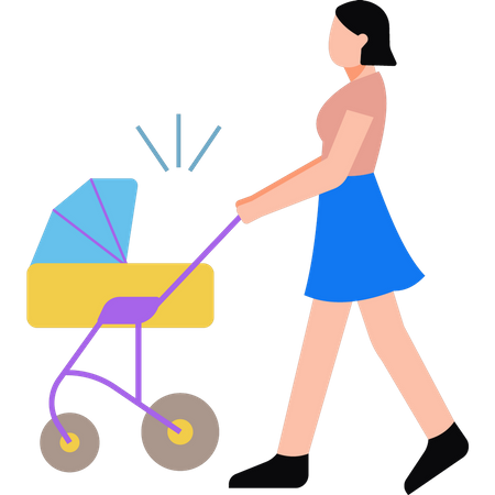 The girl is pushing a stroller  Illustration