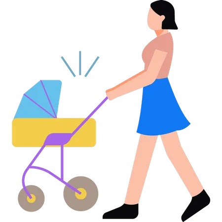 The girl is pushing a stroller  Illustration