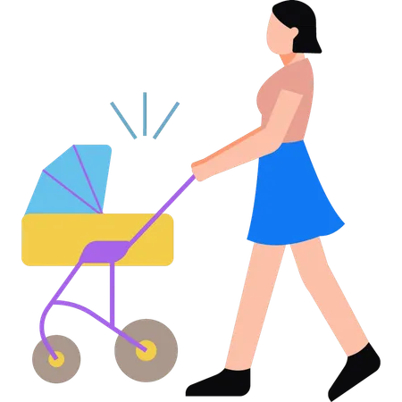 The girl is pushing a stroller  Illustration