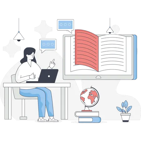 The girl is reading book online  Illustration