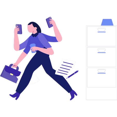 The girl is running for work  Illustration