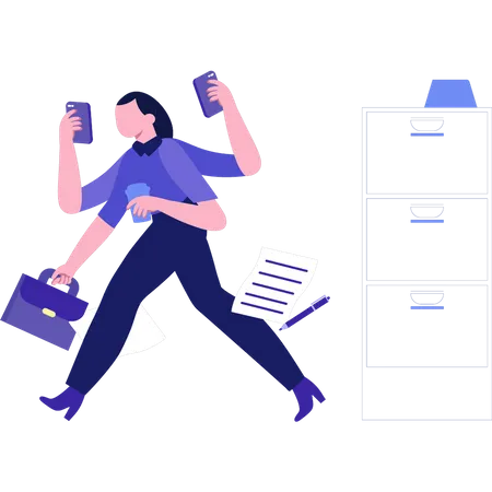 The girl is running for work  Illustration