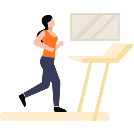 The girl is running on the treadmill  Illustration