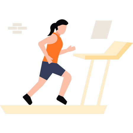 The girl is running on the treadmill  Illustration