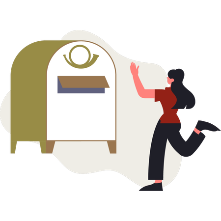 The girl is running towards letter box  Illustration