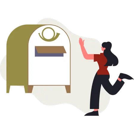 The girl is running towards letter box  Illustration