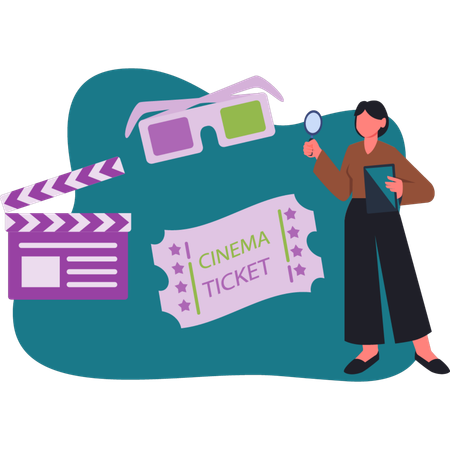 The girl is searching cinema tickets  Illustration