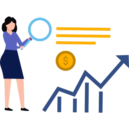 The girl is searching on the dollar graph  Illustration