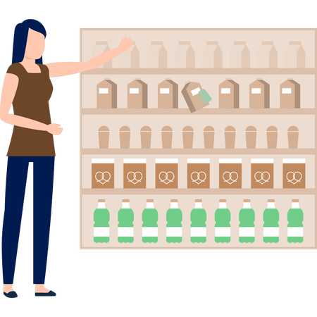 The girl is shopping for groceries in the supermarket  Illustration