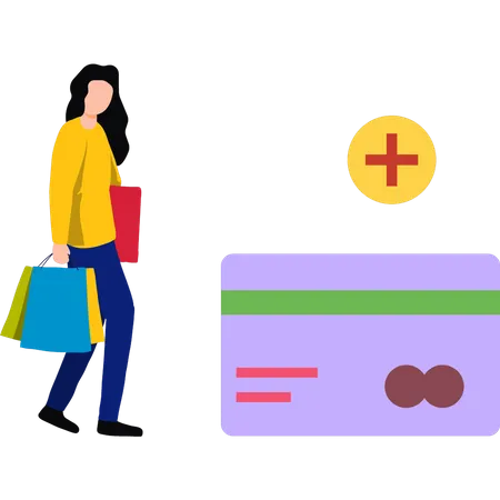 The girl is shopping with a credit card  Illustration