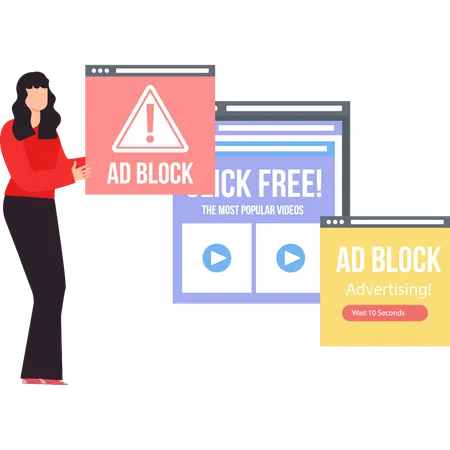 The Girl Is Showing Ad Block Popup Illustration