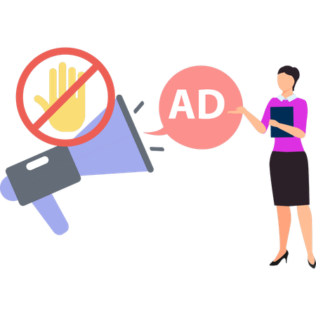The girl is showing an ad about ad block.  Illustration